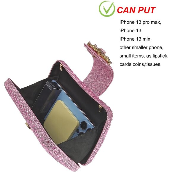 Women's Pink Sparkly Rhinestone Unique Evening Floral Clutch Shoulder Handbag - Picture 5 of 6